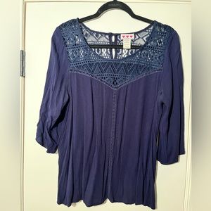 Blue blouse with lace, size large